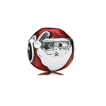 Pandora Silver Red White Santa Claus Bead Charm Accent