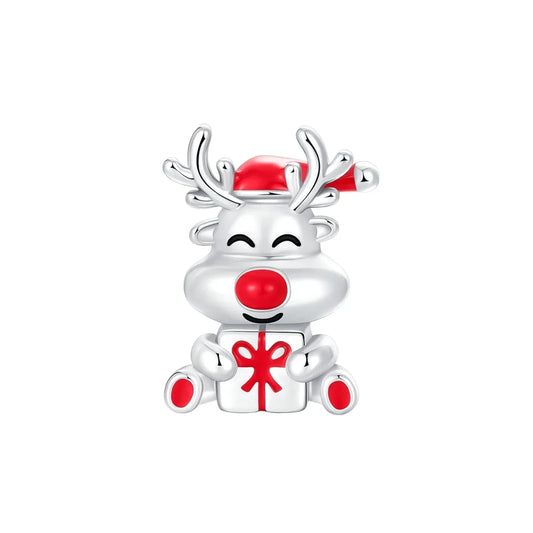 Pandora Silver Reindeer Red Nose Santa Hat Charm Accent