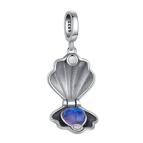 Silver Shell With Blue Opal Stone Charm - Silver Shell With Blue Opal Stone Charm
