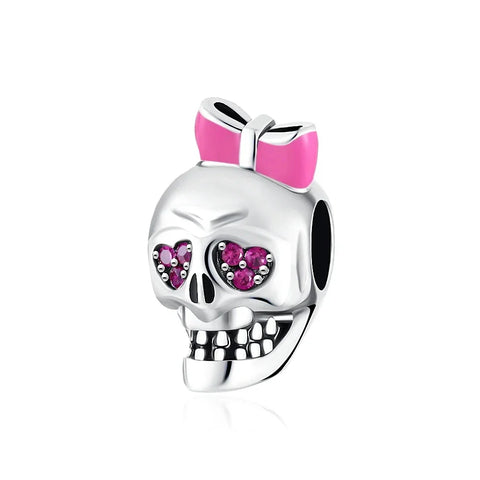 Silver Skull Pink Crystals Charm Magenta Accent Charm - Silver Skull Pink Crystals Charm Magenta Accent Charm - Compatible with Pandora Bracelets