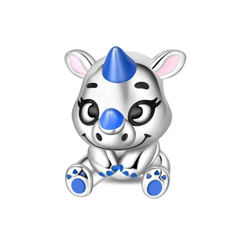 Silver Small Blue Rhino Toy Charm Accent Charm - Silver Small Blue Rhino Toy Charm Accent Charm - Compatible with Pandora Bracelets