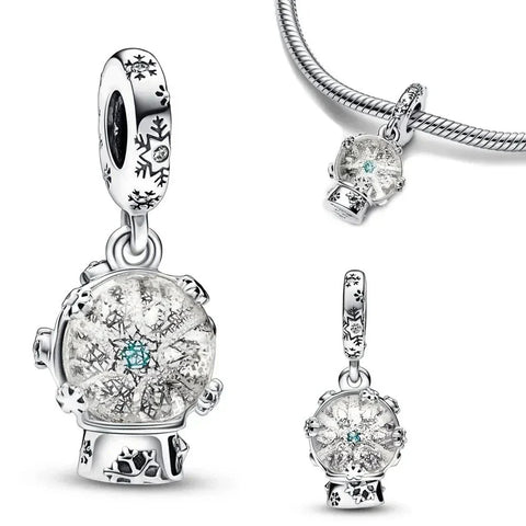 Pandora Silver Snow Globe Charm Crystal Ball Chain