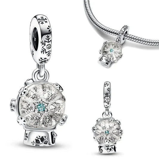 Pandora Silver Snow Globe Charm Crystal Ball Chain