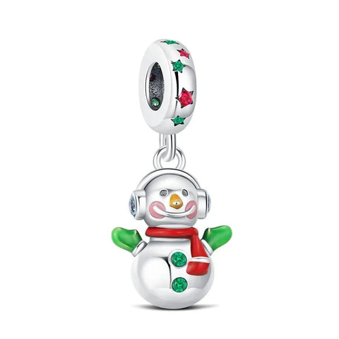 Silver Snowman Charm Red Scarf Green Stars - Pandora Silver Snowman Charm Red Scarf Green Stars Accent