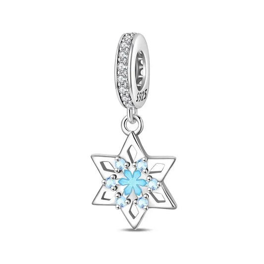 Pandora Silver Star Of David Charm Blue Crystals Cyan Accent