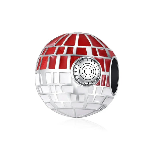 Silver Star Wars Death Charm Bead Red Accent Charm - Compatible with Pandora Bracelets
