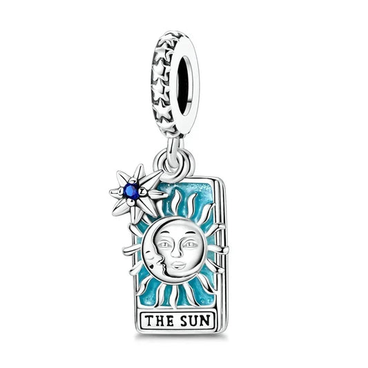 Pandora Silver Sun Charm Blue Stones Cyan Accent