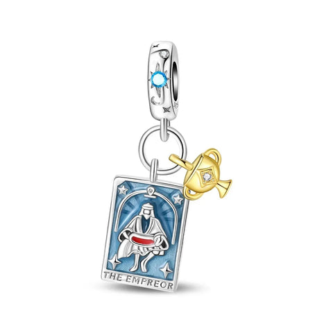 Pandora Silver Tarot Card Charm Is Shown Blue Crystal Yellow Accent
