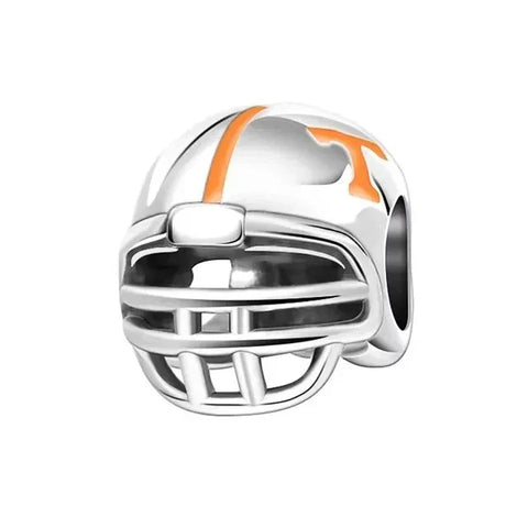 Silver Tennessee University Football Helmet Charm Orange Accent Charm - Compatible with Pandora Bracelets
