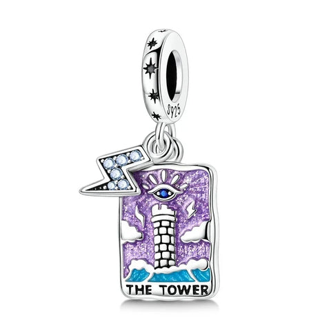 Silver Tower Zodiac Charm Cyan - Pandora Silver Tower Of Zodiac Charm Cyan Accent