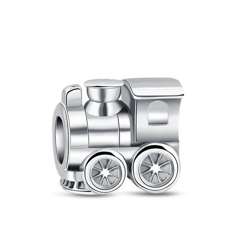 Silver Train On White Background Charm