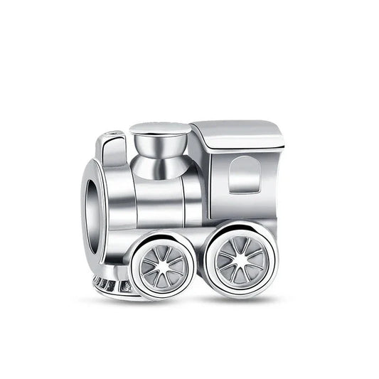 Silver Train On White Background Charm