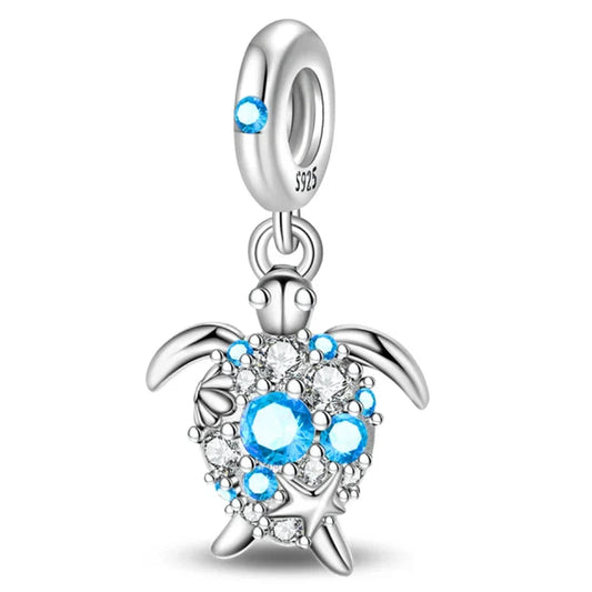 Silver Turtle With Blue Stones Charm