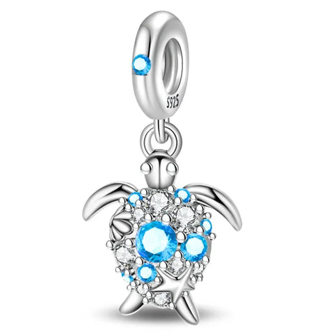 Silver Turtle With Blue Stones Charm - Silver Turtle With Blue Stones Pandora Charm