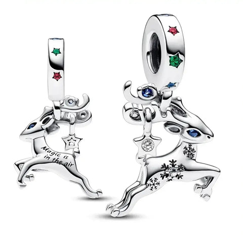Silver Two Deer Charms Colorful Stones Charm Green - Pandora Silver Two Deer Charms Colorful Stones Charm Green Accent