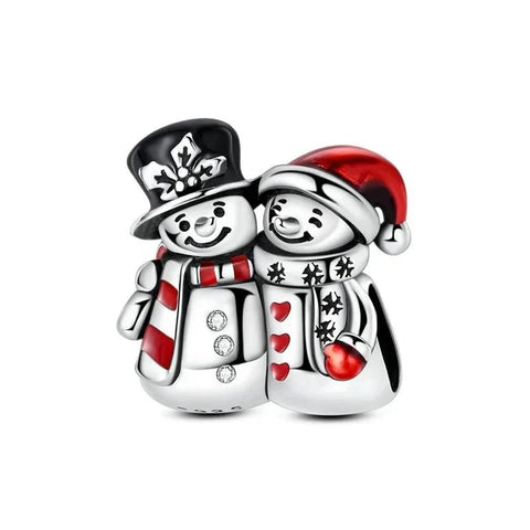 Pandora Silver Two Snowmen Wearing Red Hats Santa Charm Accent