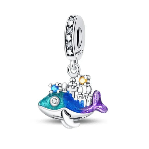 Silver Whale Castle Charm It Blue Accent