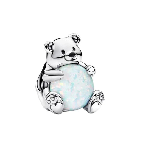 Pandora Silver White Bear Charm Opal Stone