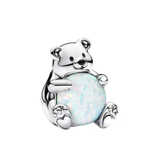 Pandora Silver White Bear Charm Opal Stone