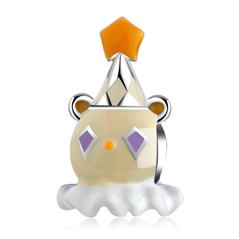 Silver White Bear Purple Hat On Top Charm Yellow Accent - Silver White Bear Purple Hat On Top Charm Yellow Accent
