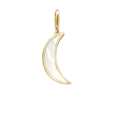Silver White Moon Charm Gold Plated Chain Yellow Accent Charm - Silver White Moon Charm Gold Plated Chain Yellow Accent Charm - Compatible with Pandora Bracelets