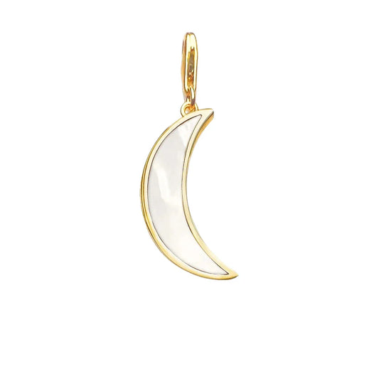 Silver White Moon Charm Gold Plated Chain Yellow Accent Charm - Compatible with Pandora Bracelets