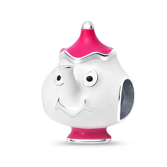 Silver White Pink Charm Hat Accent Charm - Compatible with Pandora Bracelets