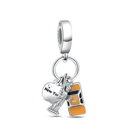 Silver With An Orange And Black Heart Charm - Silver With An Orange And Black Heart Charm