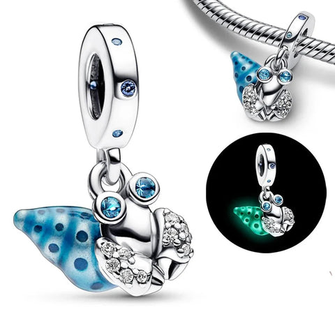 Silver Blue Green Crystals Charm Cyan Accent - Silver Blue Green Crystals Charm Cyan Accent