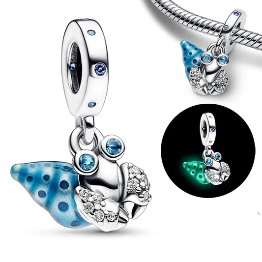 Silver Blue Green Crystals Charm Cyan Accent