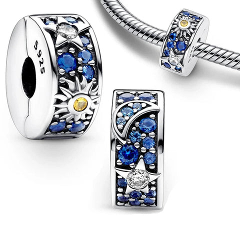Silver Blue White Stones Charm Accent - Silver Blue White Stones Charm Accent