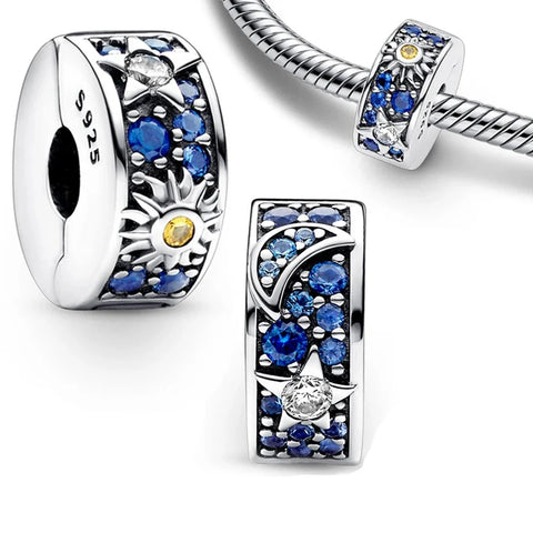 Silver Blue White Stones Charm Accent - Pandora Silver With Blue And White Stones Charm Accent