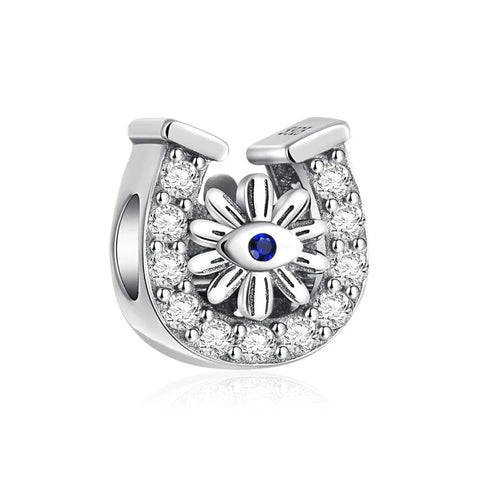 Silver With Blue Eye And Flower Charm