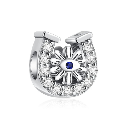Silver With Blue Eye And Flower Charm