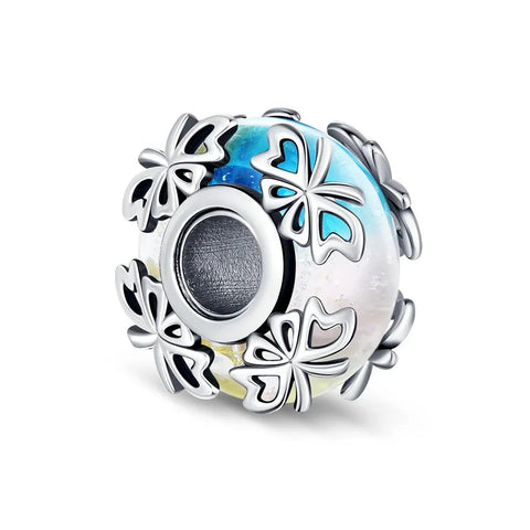 Silver With Butterflies And Flowers Charm - Silver With Butterflies And Flowers Charm