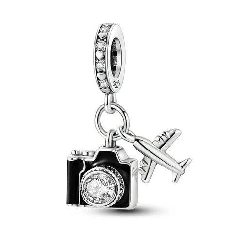 Silver With Camera And Airplane Charm - Silver With Camera And Airplane Charm