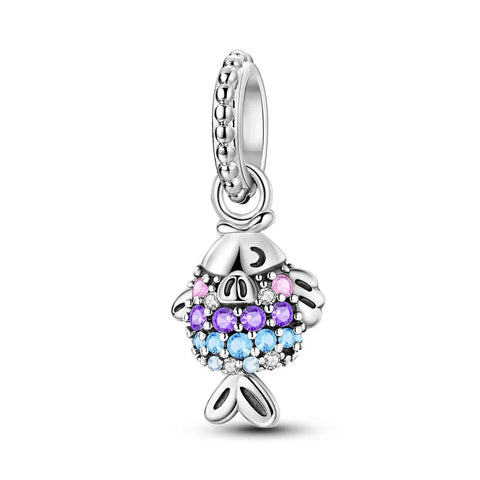 Silver Fish blue purple Charm - Silver With Fish Pandora Charm