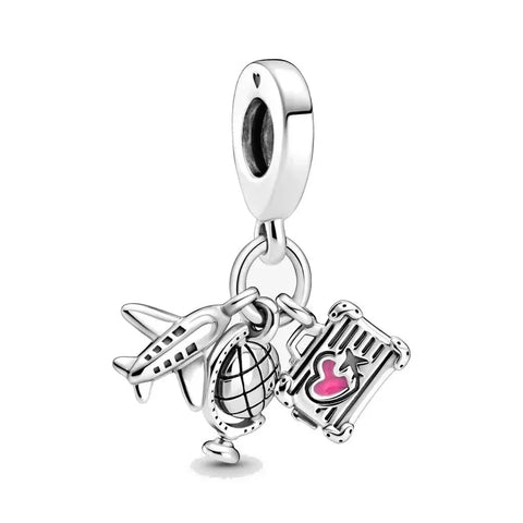 Silver With Heart And An Airplane Charm - Silver With Heart And An Airplane Charm