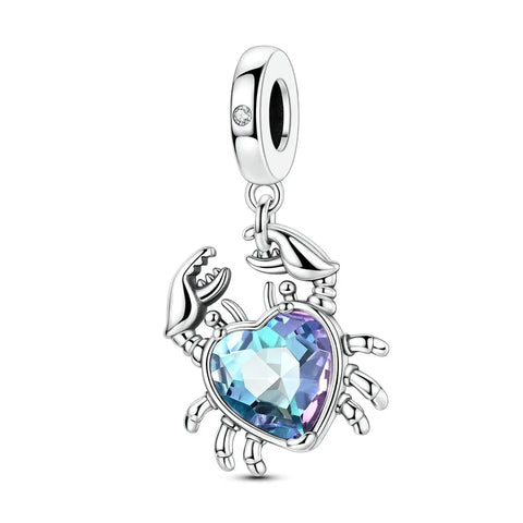 Silver  Heart Shaped Crystal Charm - Silver  Heart Shaped Crystal Charm