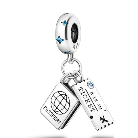 Silver With Map And Blue Crystal Charm