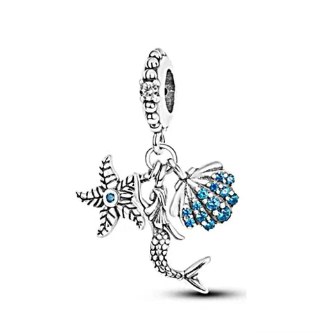 Silver With Mermaid And Starfish Charm - Silver With Mermaid And Starfish Charm