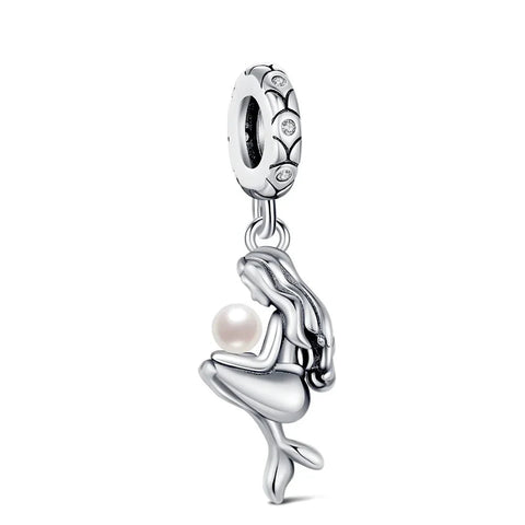 Silver With Mermaid Sitting On Beach Charm