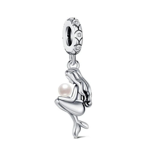 Silver With Mermaid Sitting On Beach Charm - Silver With Mermaid Sitting On Beach Pandora Charm