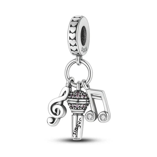Silver With Microphone And Music Notes Charm