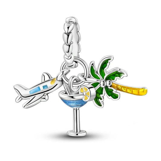 Silver  Palm Tree And Airplane Charm