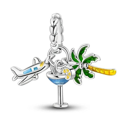Silver With Palm Tree And Plane Charm