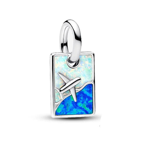 Silver Plane Blue Opal Charm Accent - Silver Plane Blue Opal Charm Accent