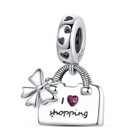 Silver With Shopping Bag And Heart Charm