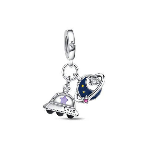 Silver With Space Ship And Star Charm - Silver With Space Ship And Star Charm