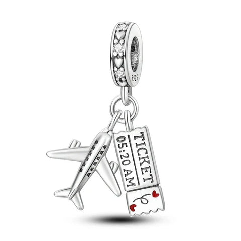 Silver With Ticket And Airplane Charm